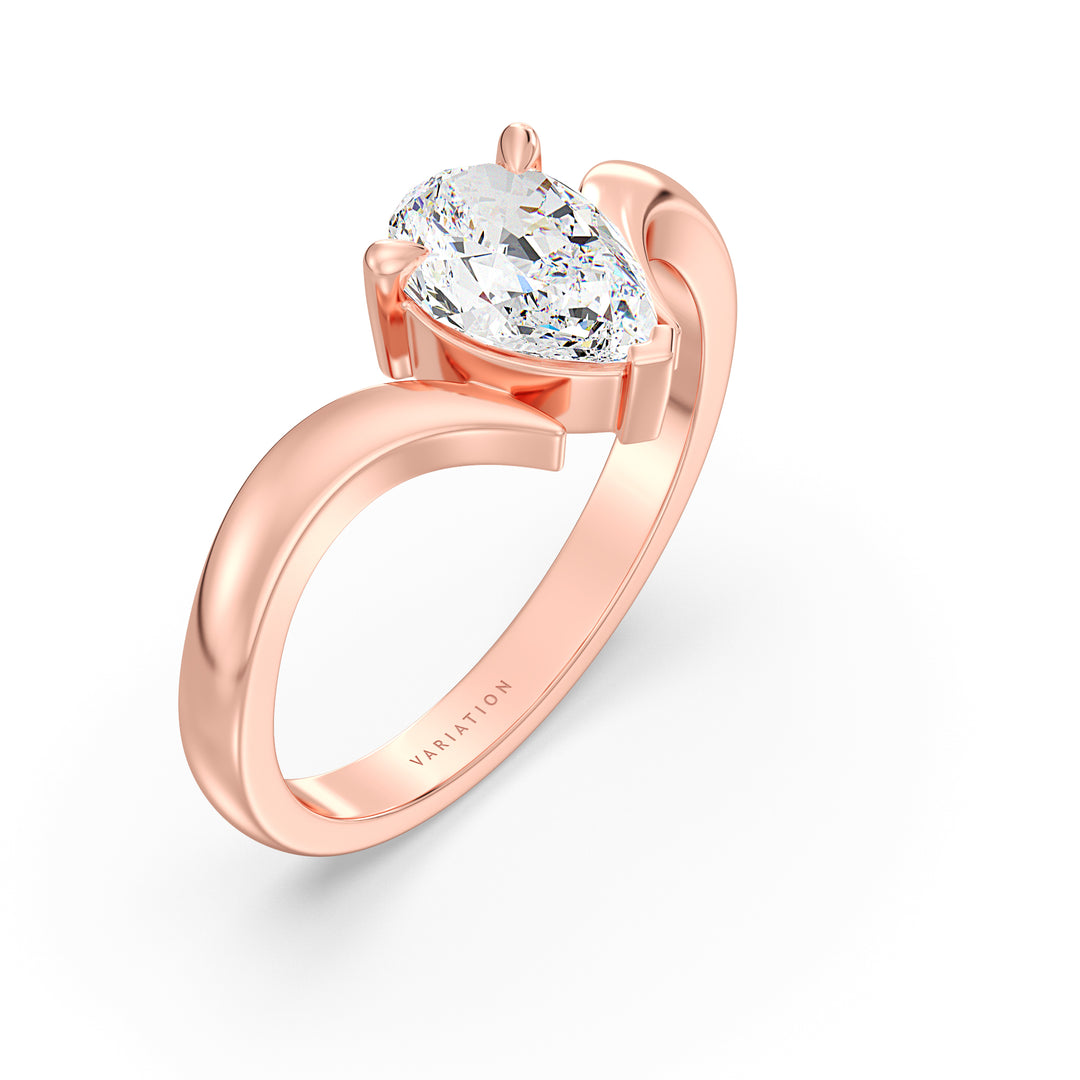 Elegant Pear Lab-Grown Diamond Solitaire Ring med buet V-bånd i 18 k guld