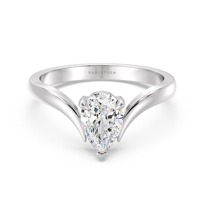 Élégant anneau de solitaire diamant cultivé en laboratoire avec une bande en V incurvée en or 18K