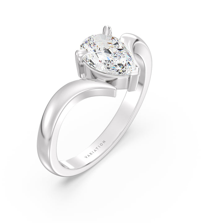 Inel de solitaire cu diamante de laborator elegant, cu o bandă V curbată în aur de 18k