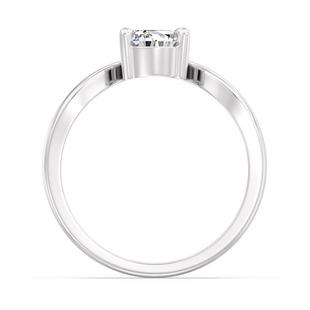 Élégant anneau de solitaire diamant cultivé en laboratoire avec une bande en V incurvée en or 18K