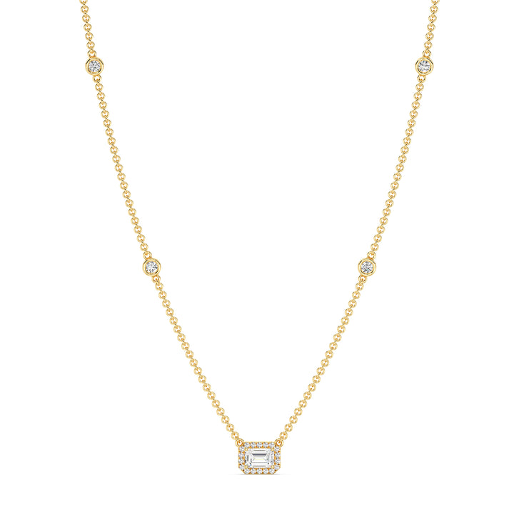 Elegant Emerald Diamond Bezel Station Necklace in Yellow Gold