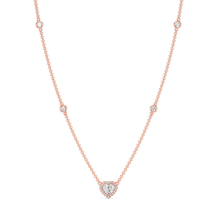 Elegant Heart Diamond Bezel Station Necklace in Rose Gold