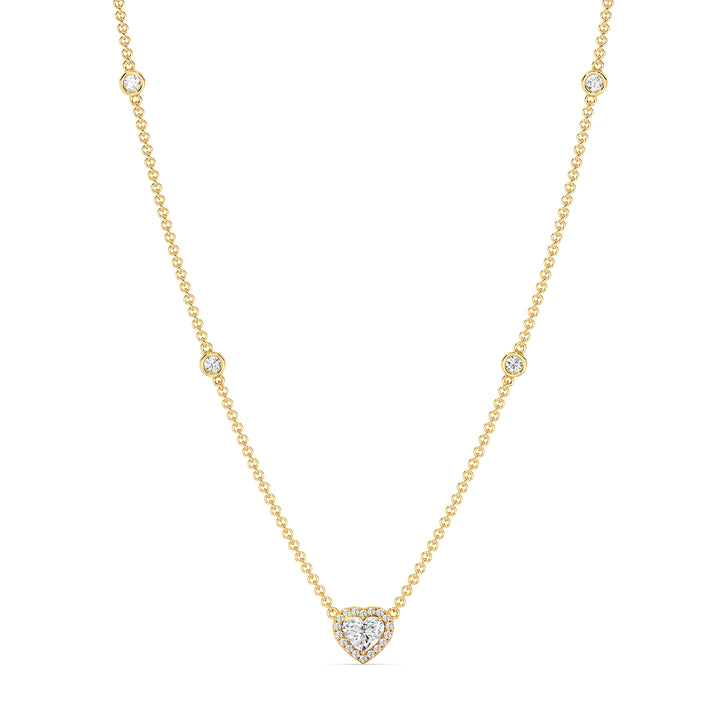 Elegant Heart Diamond Bezel Station Necklace in Yellow Gold