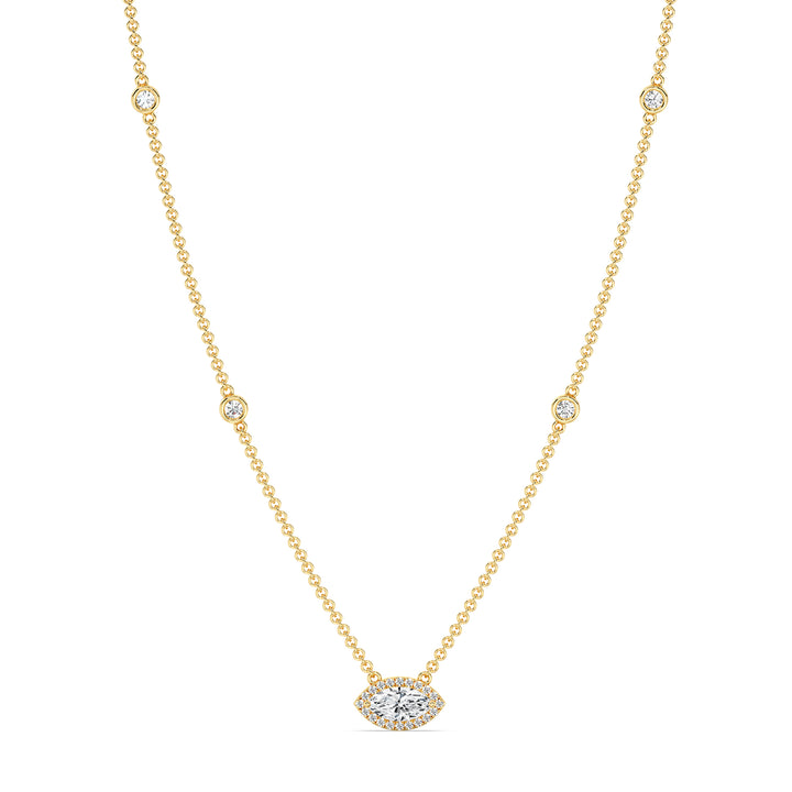 Elegant Marquise Diamond Bezel Station Necklace in Yellow Gold