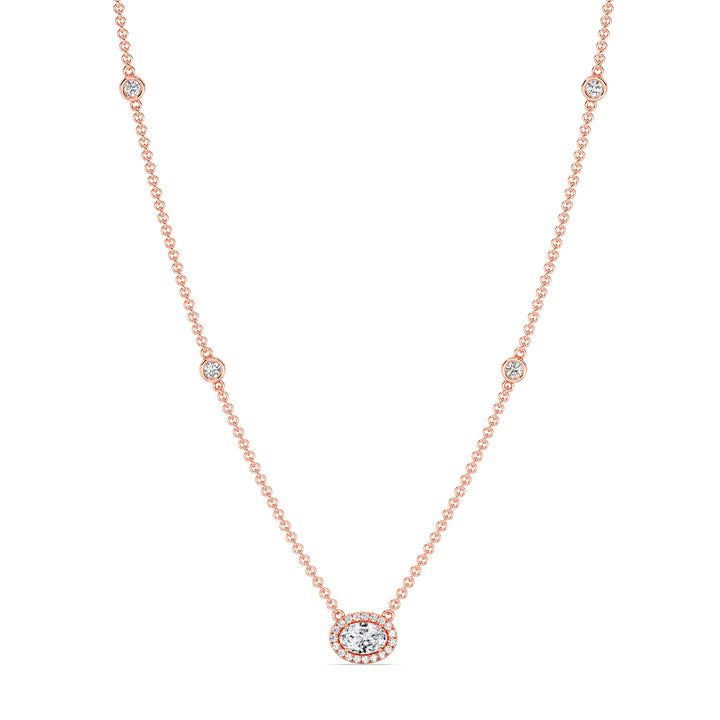 Elegant Oval Diamond Bezel Station Necklace in Rose Gold