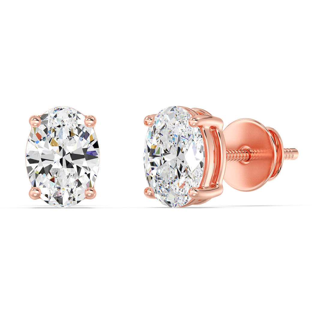 Elegant Oval Shaped Lab-Created Diamond Stud Earrings in Rose Gold