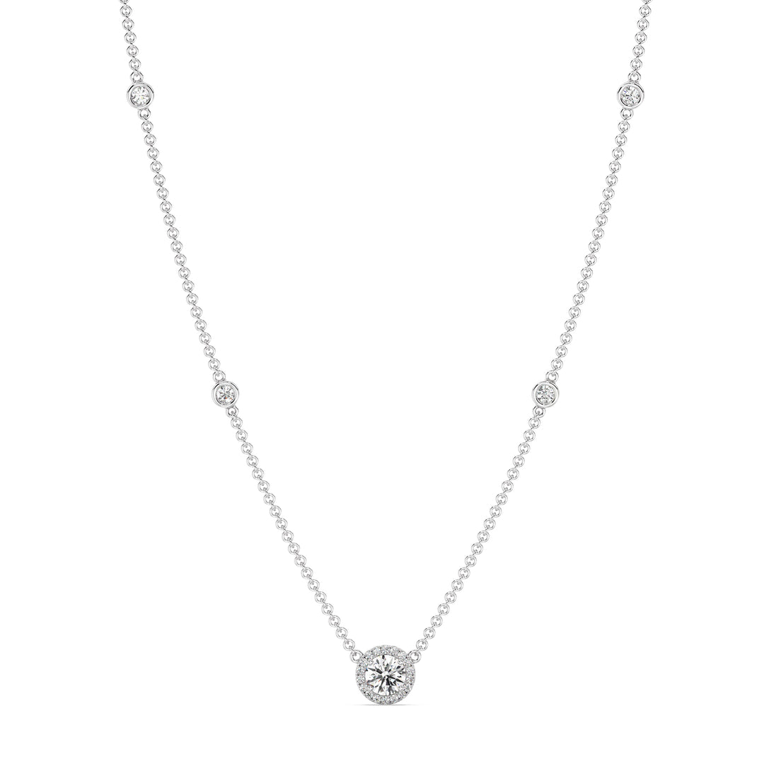 Elegant Round Diamond Bezel Station Necklace in White Gold