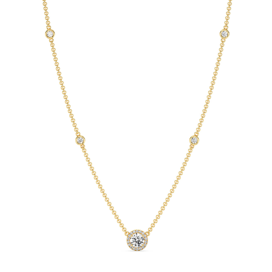 Elegant Round Diamond Bezel Station Necklace in Yellow Gold