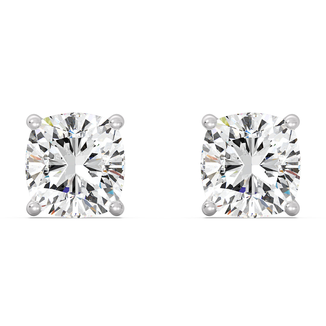 Elegant white gold cushion cut lab grown diamond stud earrings, IGI certified, 0.20–4.00 CTTW