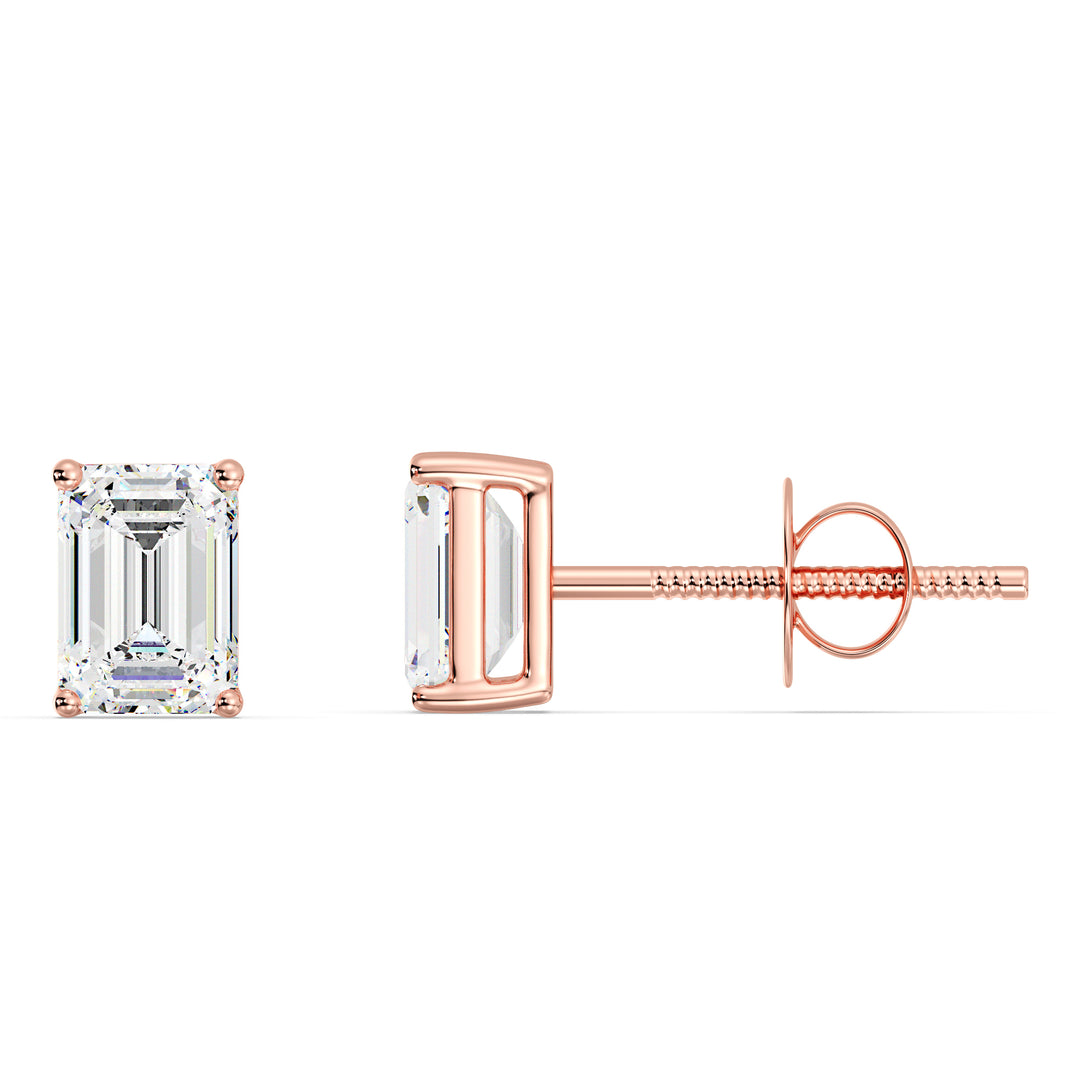 Emerald Cut Lab-Grown Diamond Stud Earrings with 18K Rose Gold Setting