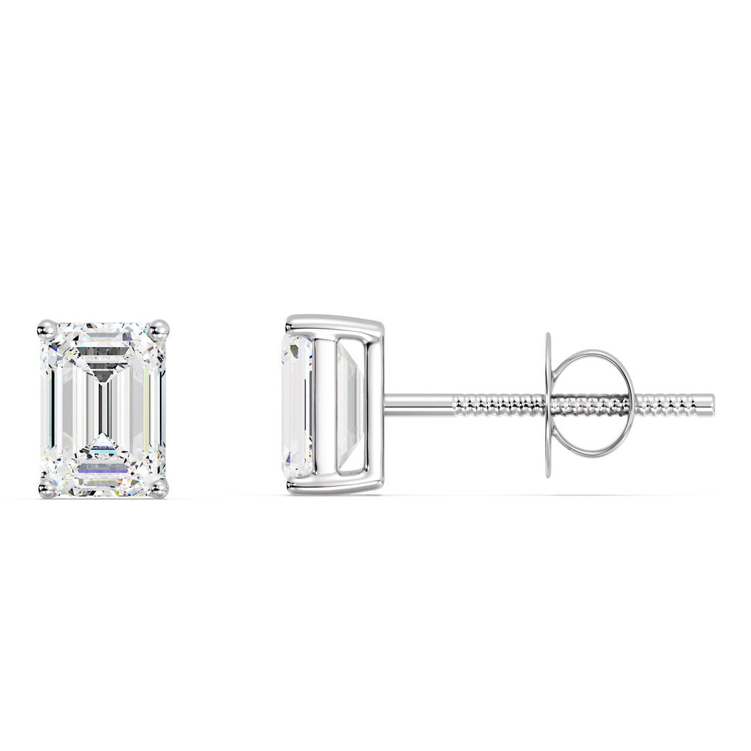 Emerald Cut Lab-Grown Diamond Stud Earrings with 18K White Gold Setting