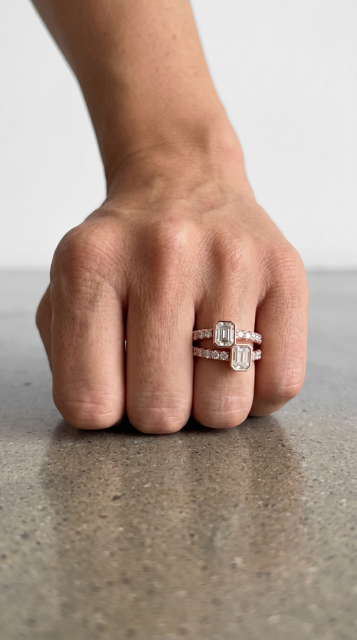 Emerald Cut Lab Grown Diamond Toi et Moi Ring