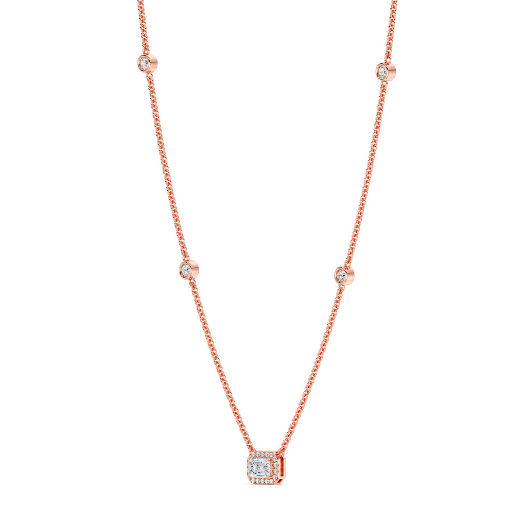 Emerald Diamond Accent Necklace in 18K Rose Gold