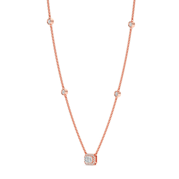 Emerald Diamond Accent Necklace in 18K Rose Gold