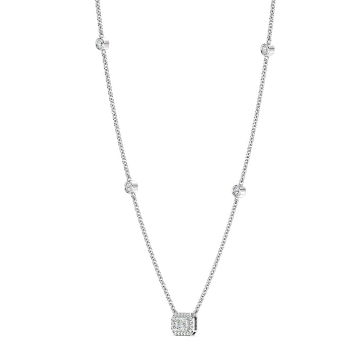 Emerald Diamond Accent Necklace in 18K White Gold