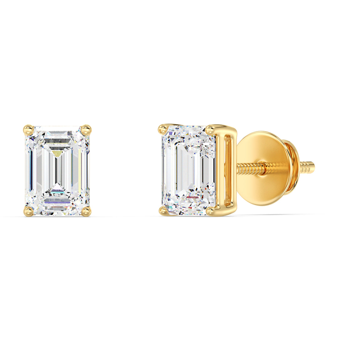 Emerald cut lab grown diamond stud earrings in yellow gold, 0.20–4.00 CTTW