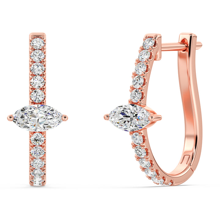 Exquisite 18KT Rose Gold Twist Hoop Earrings Adorned with Lab-Grown Diamonds - Round and Marquise Cut, 0.73ct Total