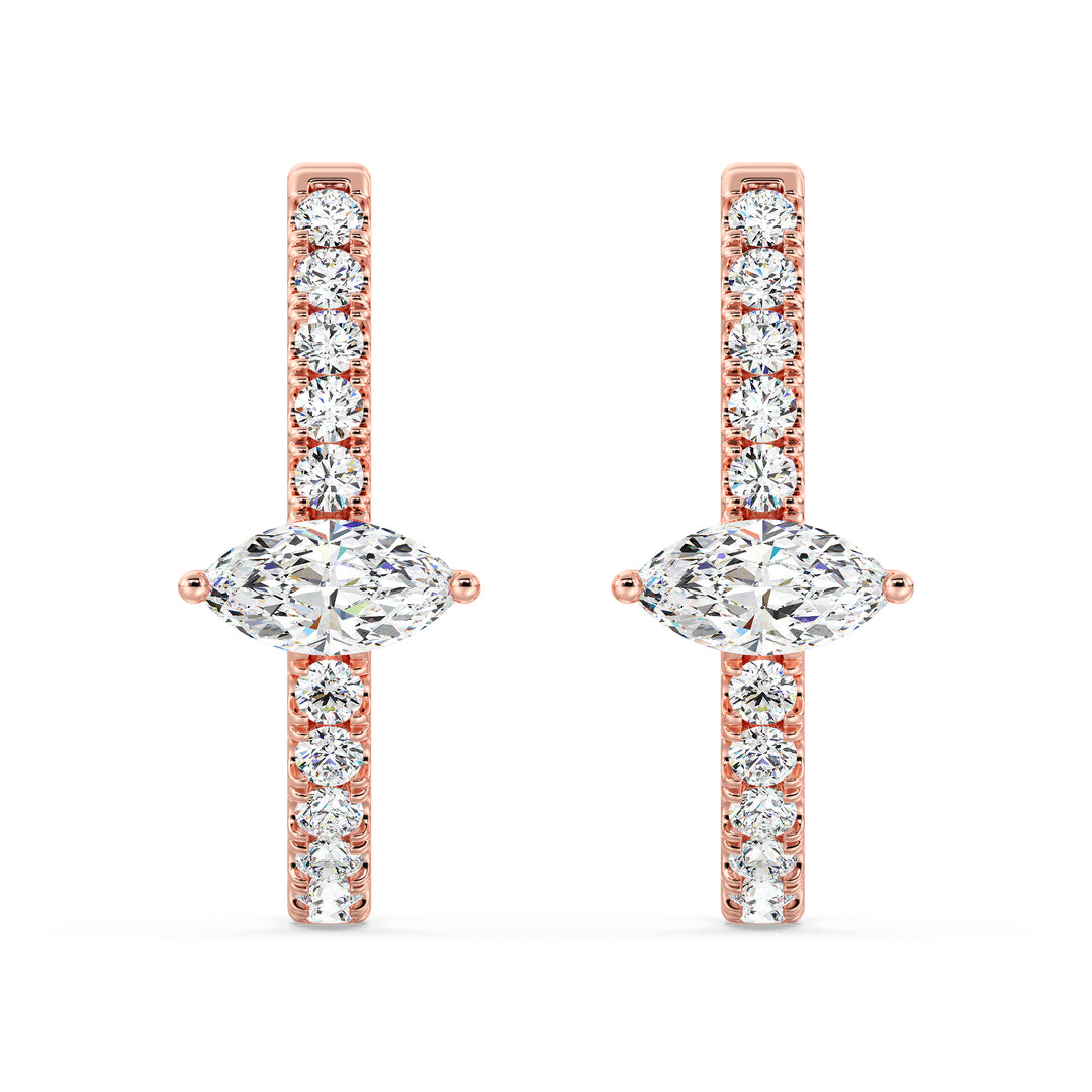 Exquisite 18KT Rose Gold Twist Hoop Earrings Adorned with Lab-Grown Diamonds - Round and Marquise Cut, 0.73ct Total