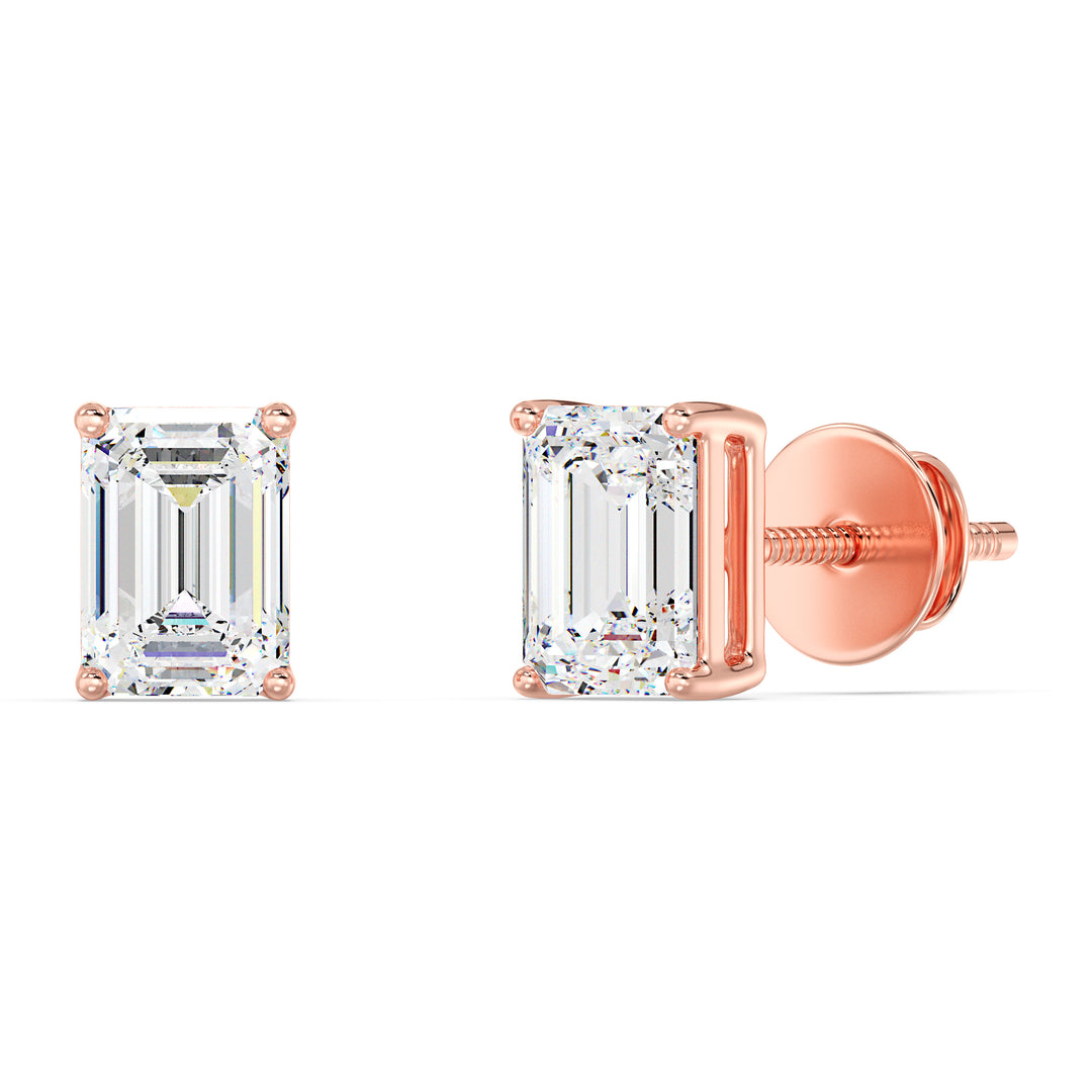 Exquisite Emerald Cut Lab-Grown Diamond Stud Earrings in Rose Gold