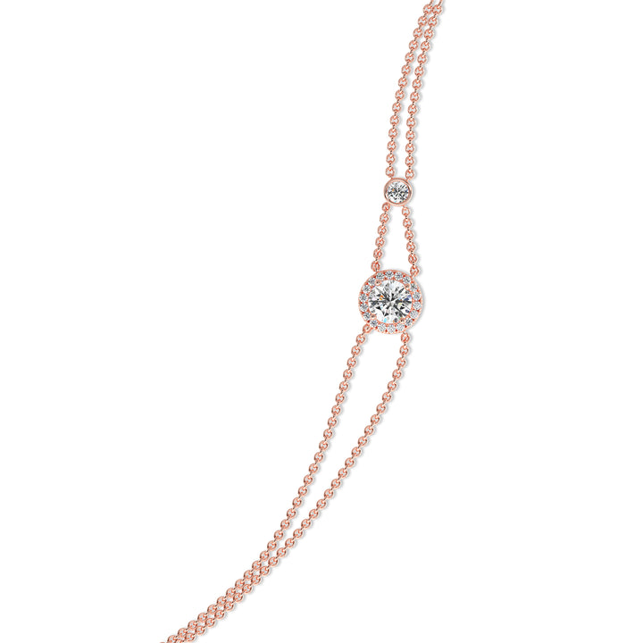 Halo-Set Round Lab Grown Diamond Double Chain Bracelet in 18K Solid Gold