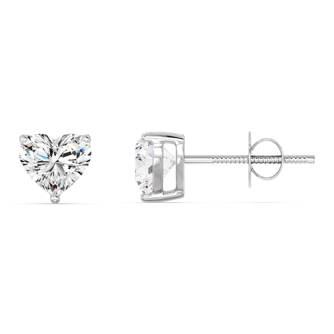 Heart Shaped Lab Grown Diamond Studs in White Gold