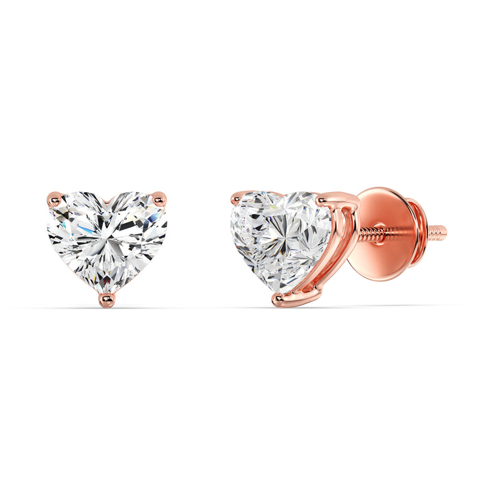 Heart cut lab grown diamond stud earrings in rose gold, 0.20–4.00 CTTW