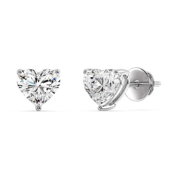 Heart cut lab grown diamond stud earrings in white gold, 0.20–4.00 CTTW