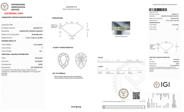 7.53 Carat Pear-Cut Lab-Grown Diamond | IGI Certified | F Color, VS1 Clarity