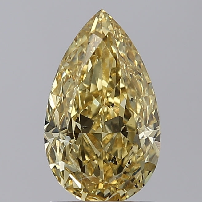 IGI Certified 1.61 CT Pear CVD Lab Grown Diamond, Fancy Vivid Yellow Color, VS2 Clarity