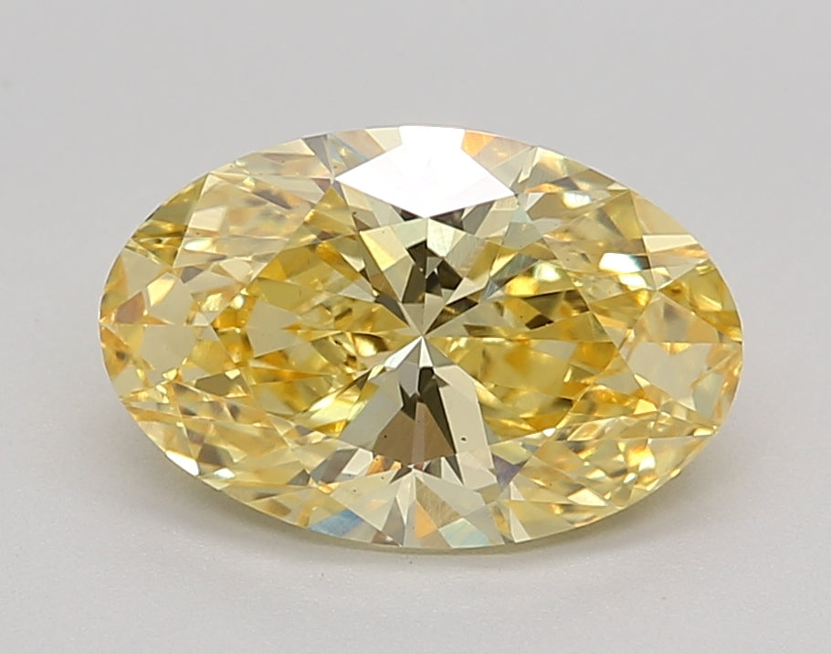 IGI Certified 2.04 Carat Oval Cut Lab-Grown Diamond - Fancy Vivid Yellow Color, VS2 Clarity