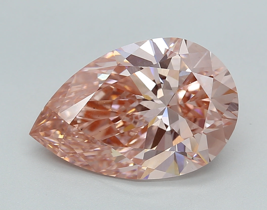 IGI Certified 4.02 CT Pear Cut Lab Grown Diamond - Fancy Vivid Pink, VS2 Clarity