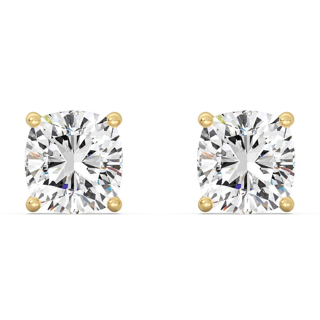 IGI Certified Cushion-Cut Diamond Studs in Yellow Gold