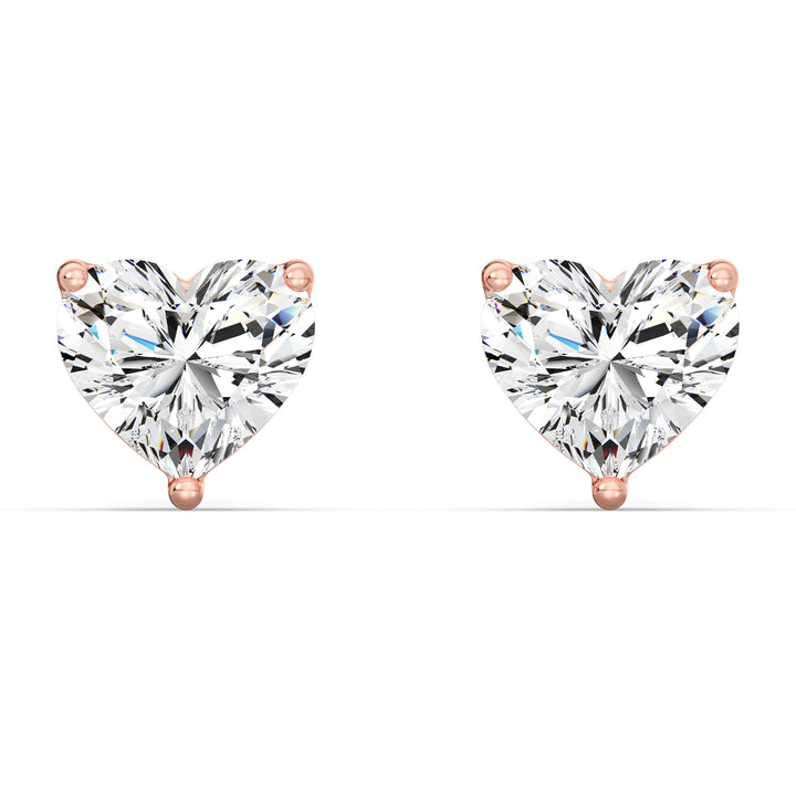 IGI Certified Heart Cut Diamond Earrings in Rose Gold