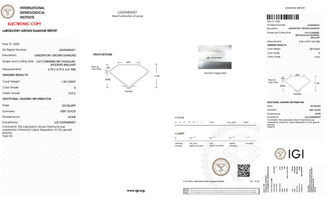 1.00 Carat Radiant Cut Lab Grown Diamond, VVS2/E