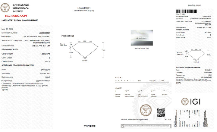1.00 Carat Radiant Cut Lab Grown Diamond, VVS2/E