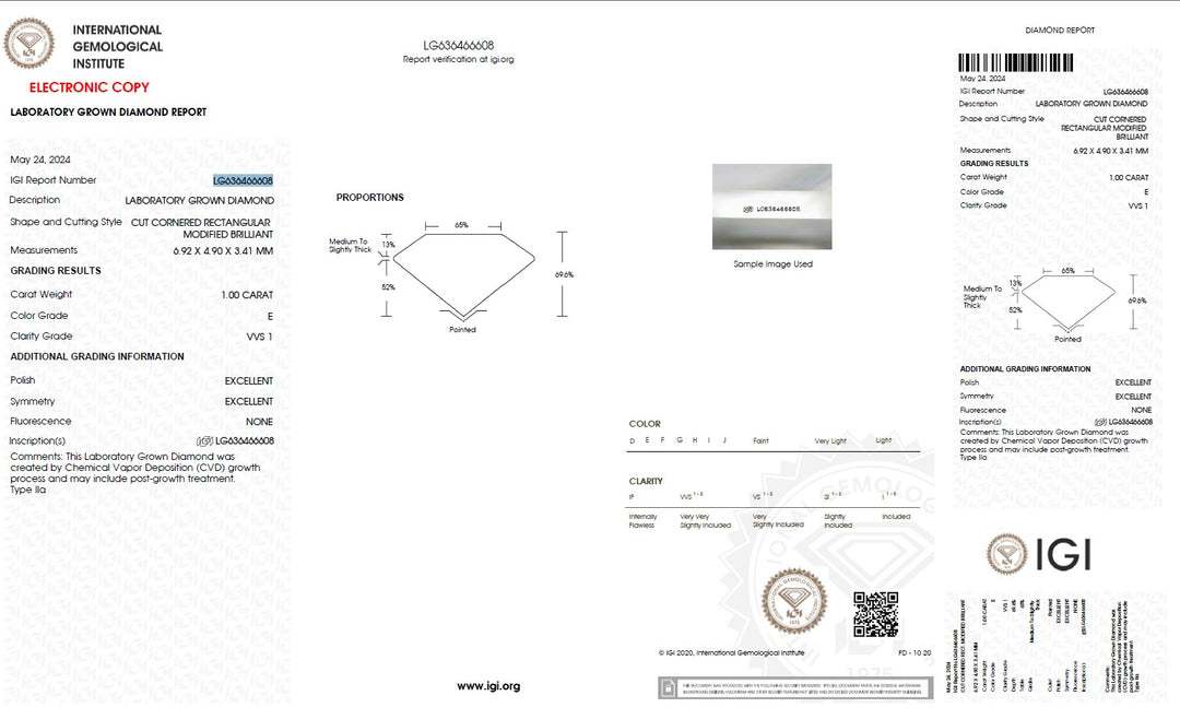 1.00 Carat Radiant Cut Lab Grown Diamond, VVS1/E