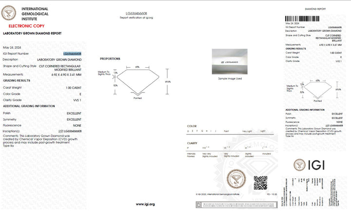 1.00 Carat Radiant Cut Lab Grown Diamond, VVS1/E