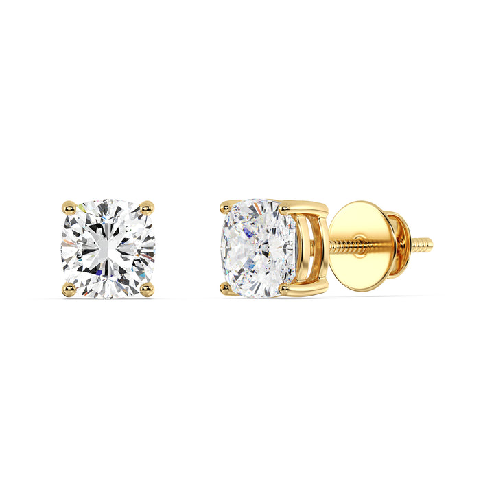 Luxurious Cushion-Cut Lab Grown Diamond Stud Earrings in 18K Yellow Gold