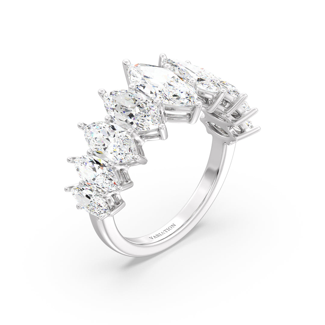 Marquise Cut Lab-Grown Diamond Half Eternity Engagement Ring in 18K White Gold showcasing a 1.00ct EF/VS center diamond with 3.06ct of graduated marquise side stones in shared prong setting.