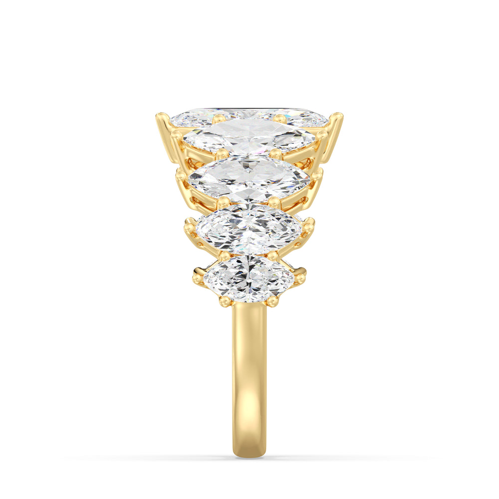 Marquise Cut Lab-Grown Diamond Half Eternity Engagement Ring in 18K Yellow Gold with 1.00ct center stone and 3.06ct graduated side diamonds in a shared prong setting