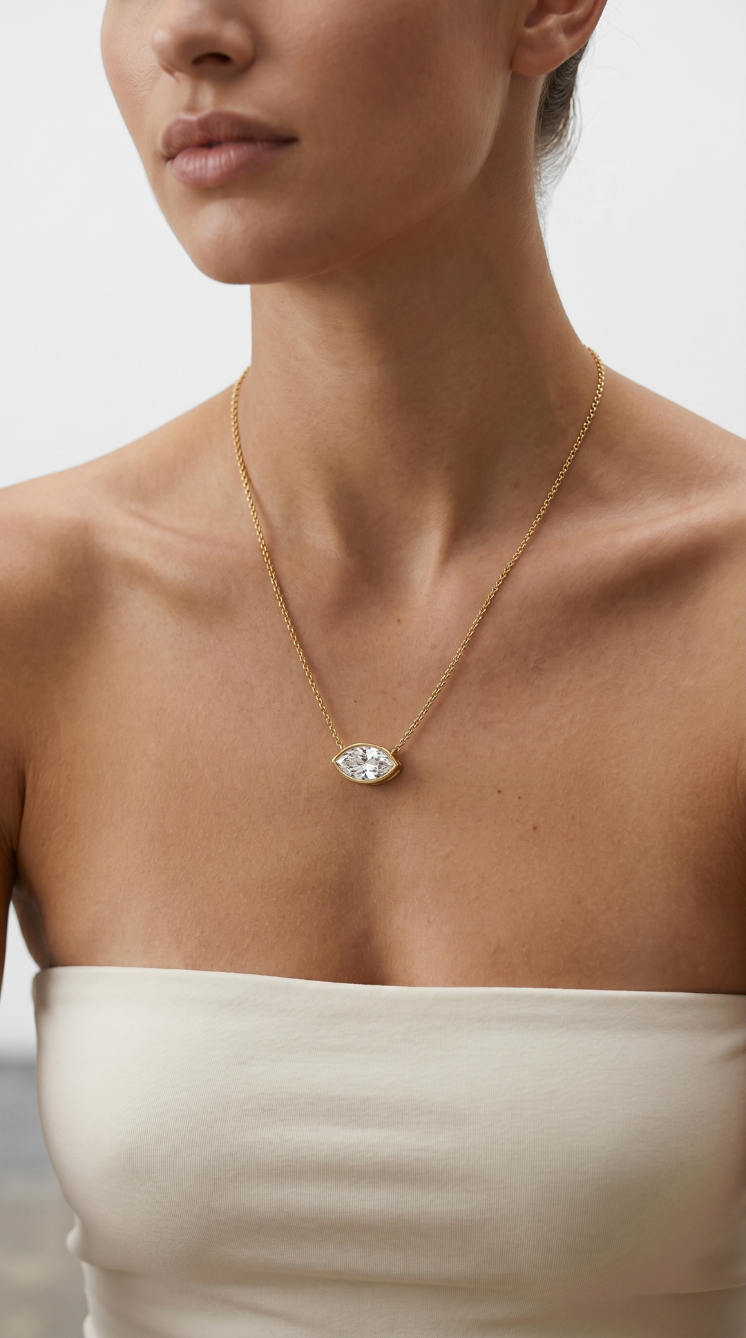 Marquise Cut Lab Grown Diamond Bezel Pendant Necklace