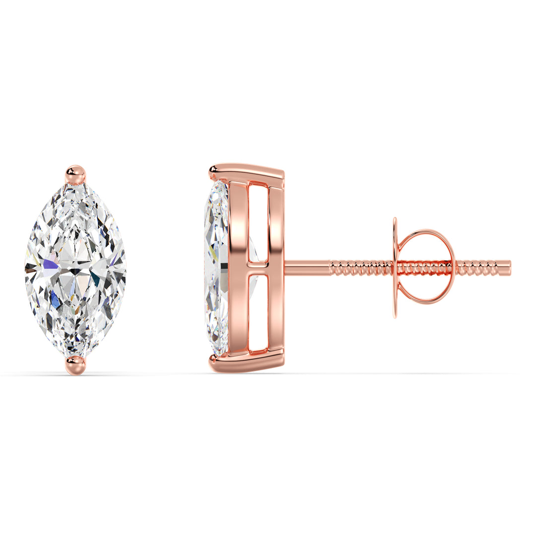 Marquise cut lab grown diamond stud earrings in rose gold, 0.20–4.00 CTTW