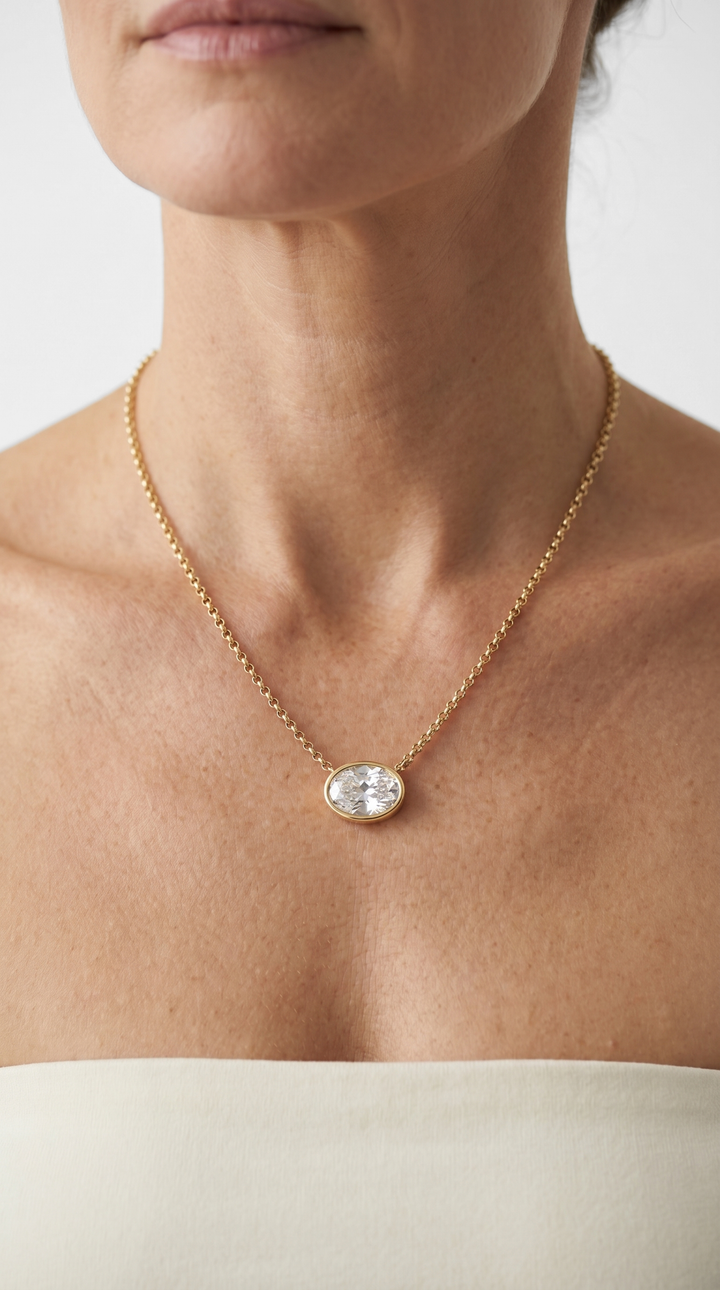 Oval Cut Lab Grown Diamond Bezel Pendant Necklace