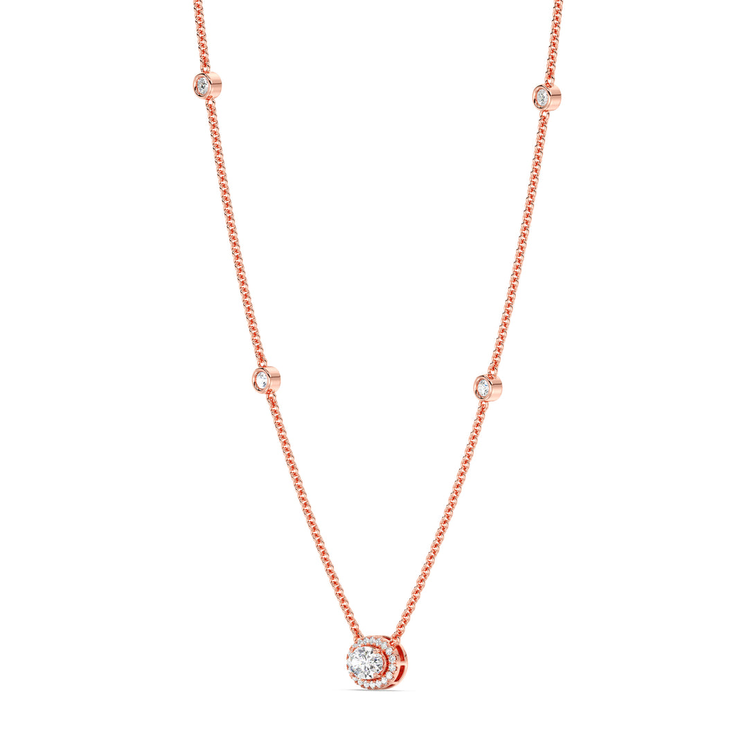 Oval Diamond Accent Necklace in 18K Rose Gold