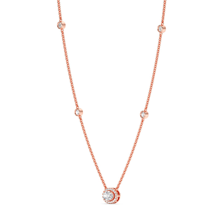 Oval Diamond Accent Necklace in 18K Rose Gold