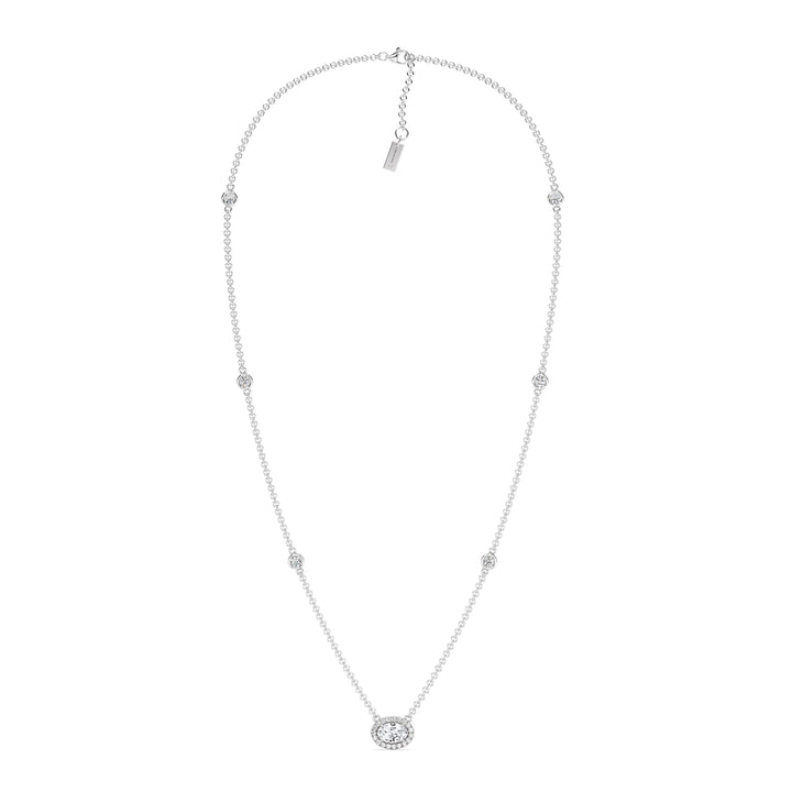 Oval Diamond Accent Necklace in 18K White Gold