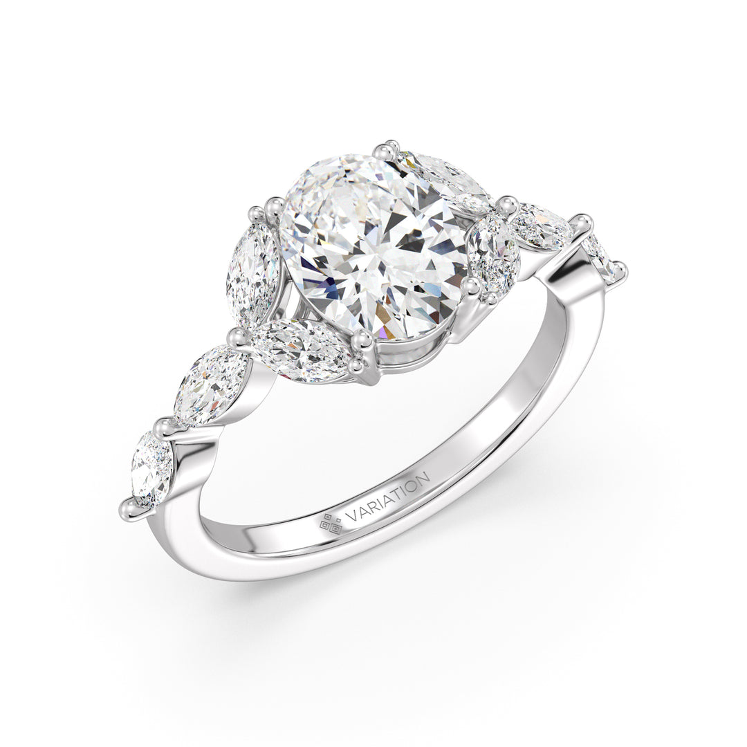 2 Carat Oval Solitaire Engagement Ring with Marquise Accents