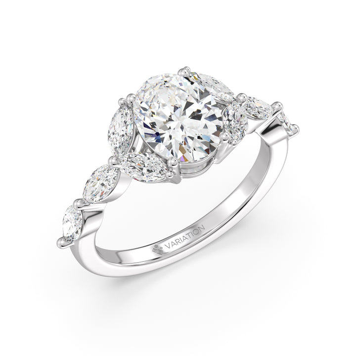 2 Carat Oval Solitaire Engagement Ring with Marquise Accents