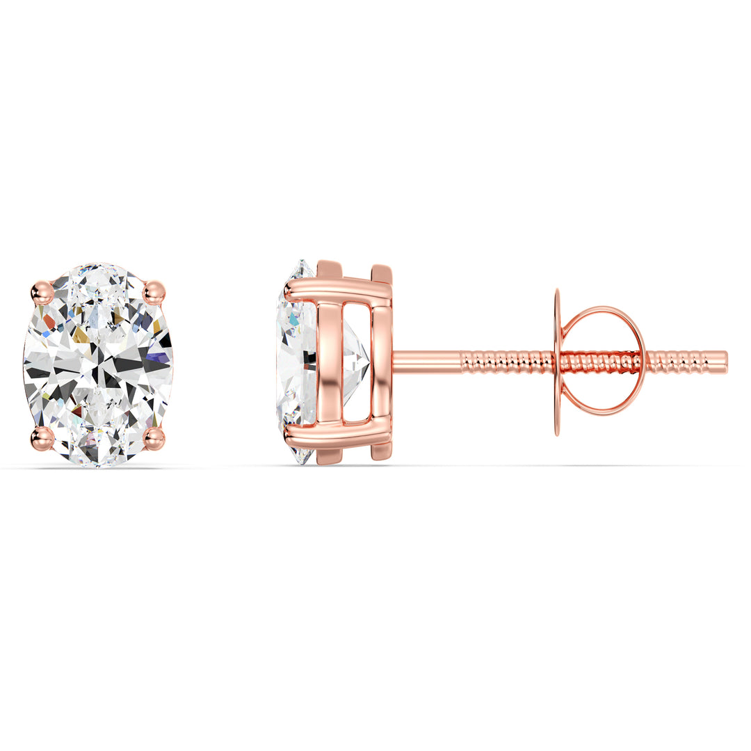 Oval Shaped Lab-Grown Diamond Stud Earrings with 18K Rose Gold Setting