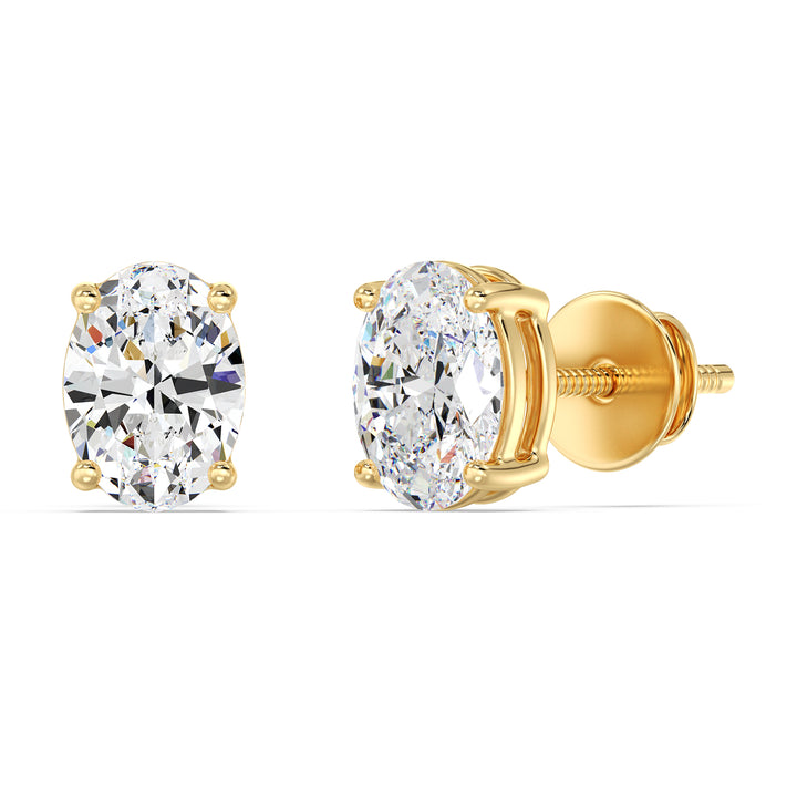 Oval cut lab grown diamond stud earrings in yellow gold, 0.20–4.00 CTTW